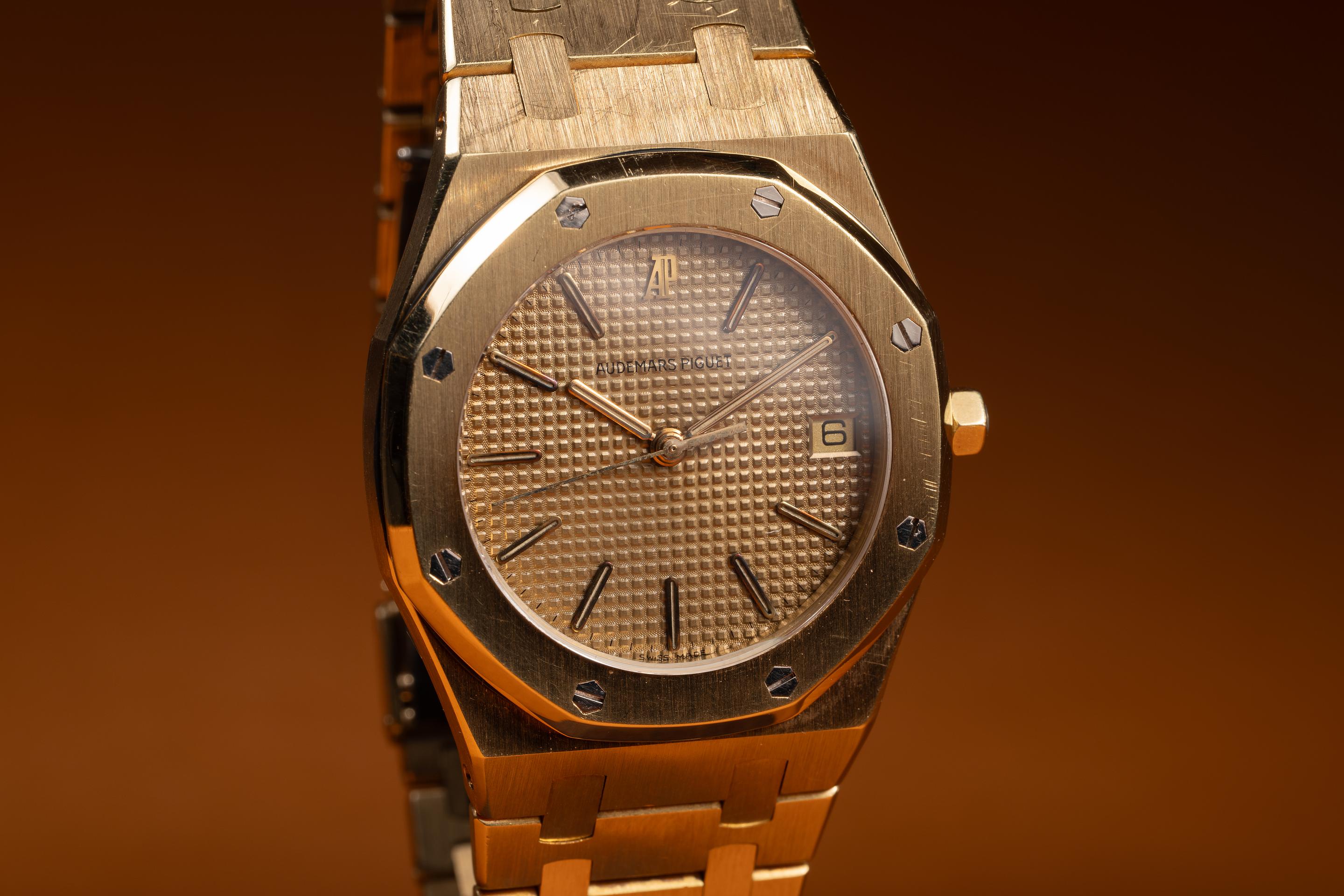 希少 ヒランヤ ゴールド プレート FS: Audemars Piguet 18k YG Royal Oak Quartz 6023BA Tropical Gold